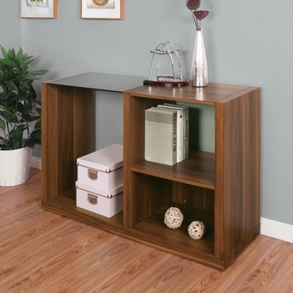 Furniture of America Langenthal Contemporary Tempered Glass Paper Veneer Black-Dark Walnut Sofa Table Model CM4568S