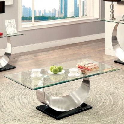 Furniture of America Orla Contemporary Stainless Steel Tempered Glass Satin Plated-Black Coffee Table Model CM4726C-TABLE