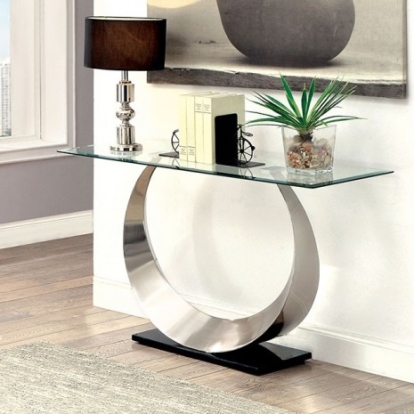 Furniture of America Orla Contemporary Stainless Steel Tempered Glass Satin Plated-Black Sofa Table Model CM4726S-TABLE