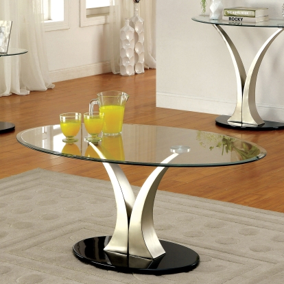 Valo Satin Plated/Black Coffee Table Model CM4727C by Furniture of America