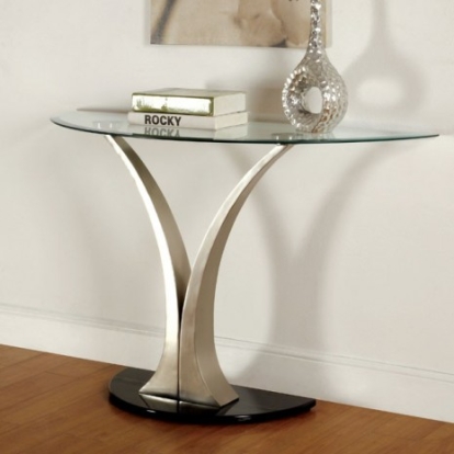 Furniture of America Valo Contemporary Stainless Steel Tempered Glass Satin Plated-Black Sofa Table Model CM4727S