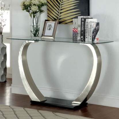 Furniture Of America Roxo Contemporary Stainless Steel, Tempered Glass, Others Satin Plated/Black Sofa Table | CM4728S