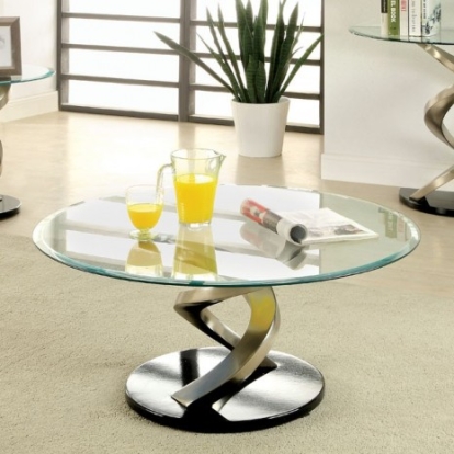 Furniture of America Nova Contemporary Stainless Steel Tempered Glass Satin Plated-Black Coffee Table Model CM4729C