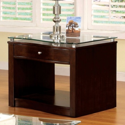 Furniture Of America Pierce Transitional Tempered Glass Brown Cherry End Table | CM4780E