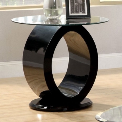 Furniture of America Lodia Contemporary Lacquer Tempered Glass Black End Table Model CM4825BK-E