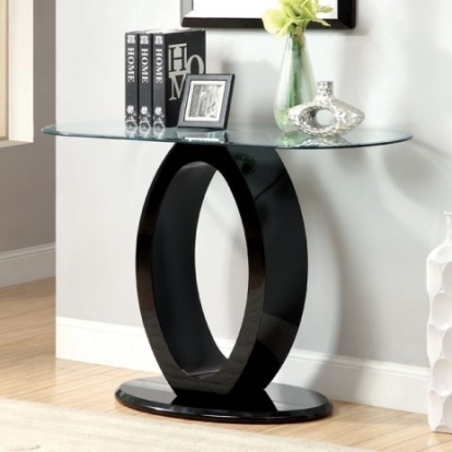 Furniture of America Lodia Contemporary Lacquer Tempered Glass Black Sofa Table Model CM4825BK-S