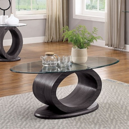 Furniture of America Lodia Contemporary Tempered Glass with Wood Gray Coffee Table Model CM4825GY-C-PK