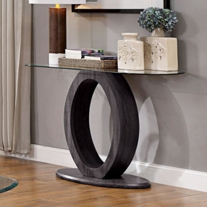 Furniture of America Lodia Contemporary Tempered Glass with Wood Gray Sofa Table Model CM4825GY-S-PK