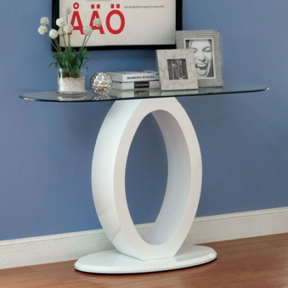 Furniture of America Lodia Contemporary Lacquer Tempered Glass White Sofa Table Model CM4825WH-S