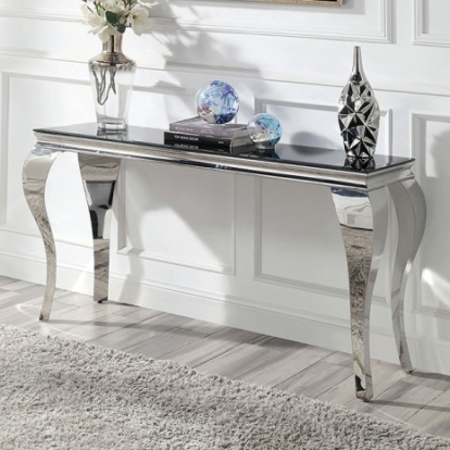 Furniture of America Wetzikon Glam Glass Metal Black-Silver Sofa Table Model CM4903BK-S-TABLE