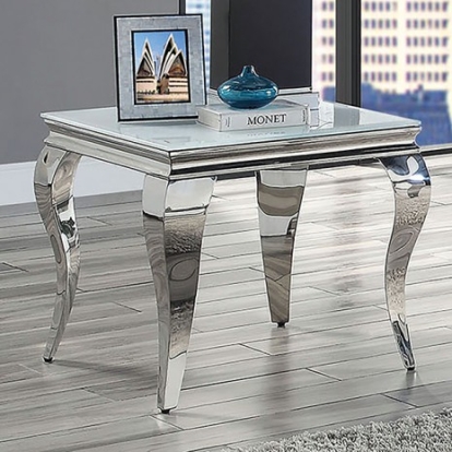 Furniture of America Wetzikon Glam Glass Metal White-Silver End Table Model CM4903WH-E-TABLE