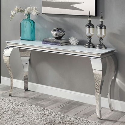 Furniture of America Wetzikon Glam Glass Metal White-Silver Sofa Table Model CM4903WH-S-TABLE