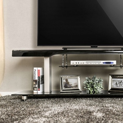 Furniture of America Dietrich Contemporary Glass Metal Black 60" Tv Console Model CM5231-TV-60