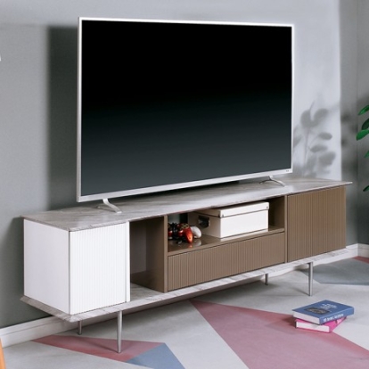 Furniture Of America Blair Contemporary Steel, Paper Veneer, Others Champagne/White/Gray Tv Stand | CM5423-TV