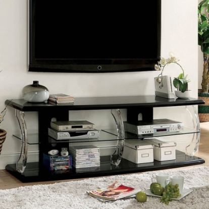 Furniture of America Ernst Contemporary Acrylic Glass Replicated with Wood Black-Clear 60" Tv Stand Model CM5901BK-TV-60