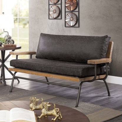 Furniture of America Santiago Rustic Leatherette Metal Solid with Wood Dark Gray Love Seat Model CM6077GY-LV