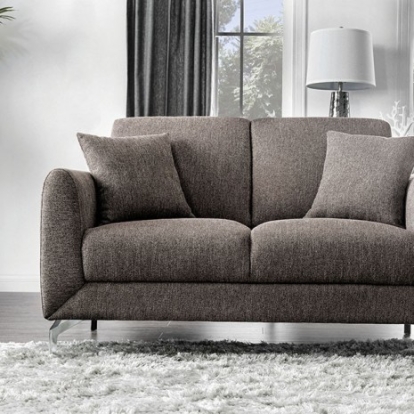 Furniture of America Lauritz Transitional Linen-Like Metal Solid with Wood Brown Love Seat Model CM6088BR-LV-VN