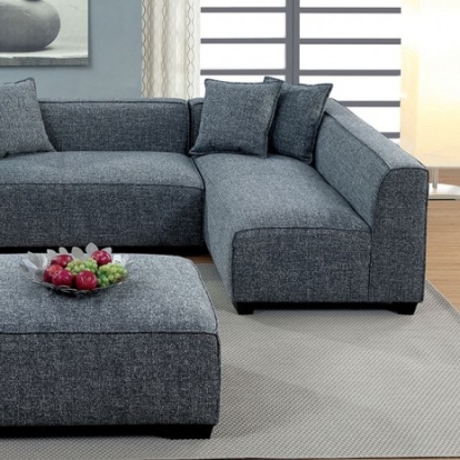 Furniture of America Jaylene Contemporary Linen-Like Solid with Wood Gray Sectional Model CM6120-SECTIONAL
