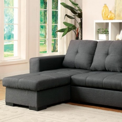 Furniture of America Denton Transitional Linen-Like Solid with Wood Gray Sectional Model CM6149GY-SET-VN