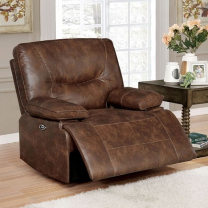 Furniture Of America Chantoise Transitional Fabric-Like Vinyl, Solid Wood, Others Brown Power Recliner | CM6228BR-CH