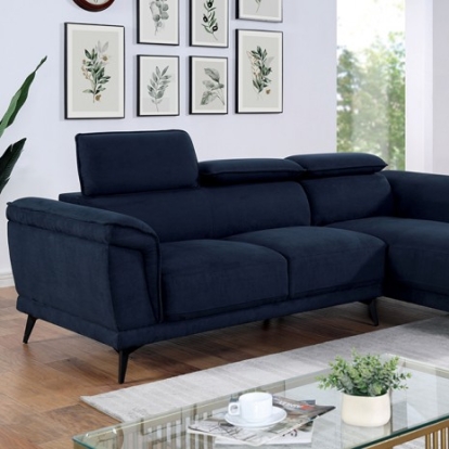 Furniture of America Napanee Contemporary Fabric Metal Solid with Wood Navy Sectional Model CM6254BL-SECT