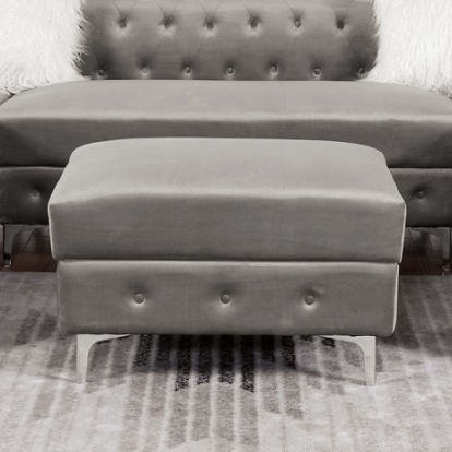 Furniture of America Ciabattoni Transitional Flannelette Metal Solid with Wood Gray Ottoman Model CM6256GY-OT