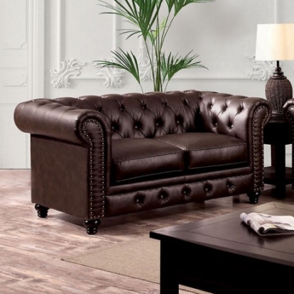 Furniture of America Stanford Transitional Leatherette with Wood Brown Love Seat Model CM6269BR-LV-VN