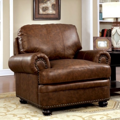 Furniture Of America Rheinhardt Transitional Top Grain Leather Match, Solid Wood, Others Brown Chair | CM6318-CH