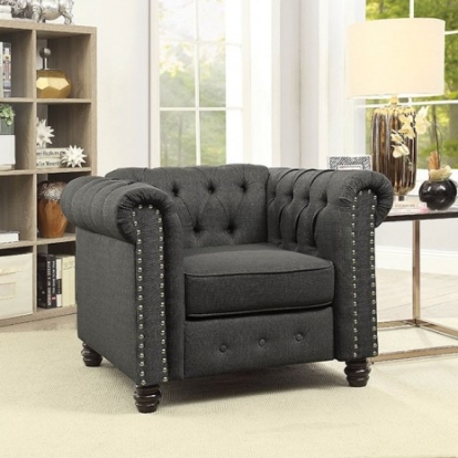 Furniture of America Winifred Transitional Linen-Like Solid with Wood Gray Chair Model CM6342GY-CH-PK
