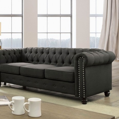 Furniture of America Winifred Transitional Linen-Like Solid with Wood Gray Sofa Model CM6342GY-SF-PK