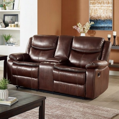 Furniture Of America Jeanna Transitional Leatherette, Solid Wood, Others Brown Love Seat | CM6343-LV-RECLINED