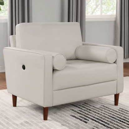 Furniture of America Horgen Mid-Century Modern Leatherette Solid with Wood Off-White Chair Model CM6452WH-CH