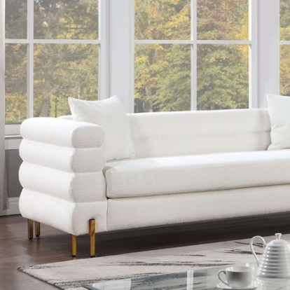 Furniture of America Landovery Contemporary Boucle Metal Solid with Wood White-Gold Sofa Model CM6454WH-SF-PK