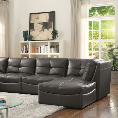 Furniture of America Libbie Contemporary Leather Gel Gray 6 Pc. Modular Seating Set Model CM6456-SET