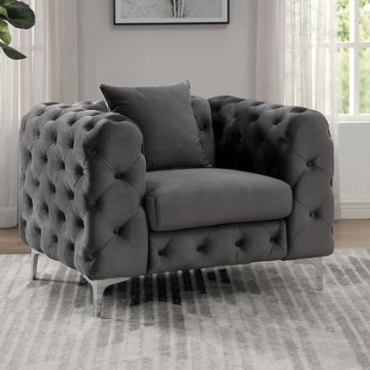 Furniture of America Sapphira Contemporary Flannelette Steel Dark Gray Chair Model CM6498DG-CH-PK