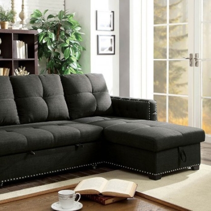 Furniture of America Demi Transitional Linen-Like Solid with Wood Dark Gray Sectional Model CM6562-SECT