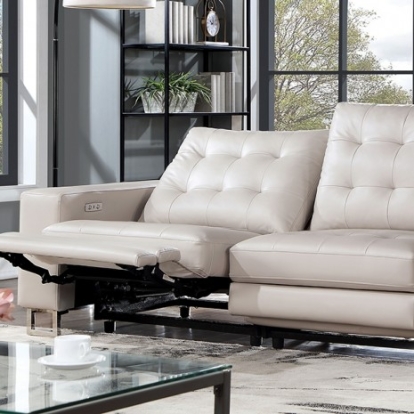 Furniture of America Abberton Contemporary Leatherette Metal Solid with Wood Taupe Power Loveseat Model CM6735BG-PM-LV