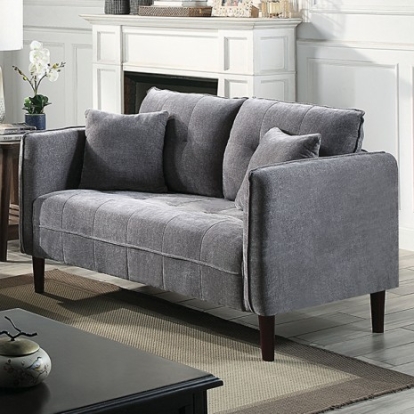 Furniture of America Lynda Contemporary Chenille Solid with Wood Dark Gray Loveseat Model CM6736DG-LV