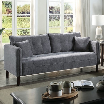 Furniture of America Lynda Contemporary Chenille Solid with Wood Dark Gray Sofa Model CM6736DG-SF