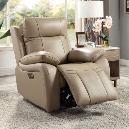 Furniture of America Gaspe Transitional Leather Solid with Wood Light Brown Power Recliner Model CM6739LB-CH-PM