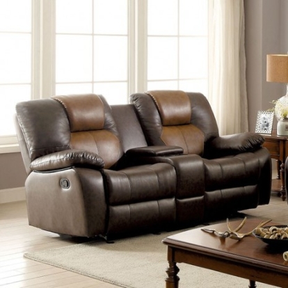 Furniture of America Pollux Transitional Leatherette Solid with Wood Brown-Dark Brown Love Seat Model CM6864-LV