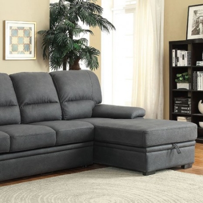 Furniture Of America Alcester Contemporary Faux Nubuck, Solid Wood, Others Graphite Sectional | CM6908BK-SET