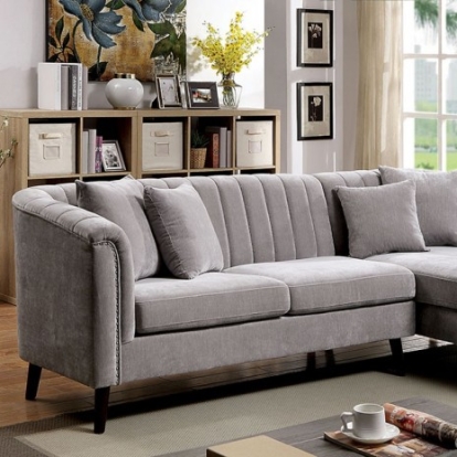 Furniture Of America Goodwick Mid-Century Modern Chenille, Solid Wood, Others Light Gray Sectional | CM6947-SECT