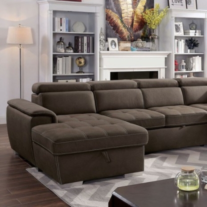 Furniture of America Hugo Contemporary Nabuck Fabric Solid with Wood Ash Brown Sectional Model CM6963-SECT