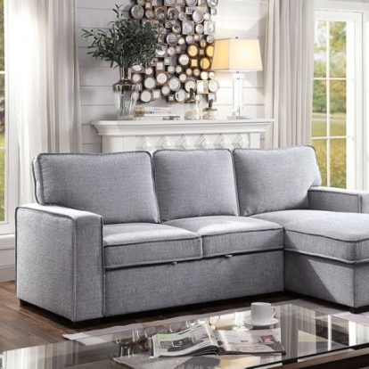 Furniture of America Ines Contemporary Linen-Like Solid with Wood Gray Sectional Model CM6964-SECT