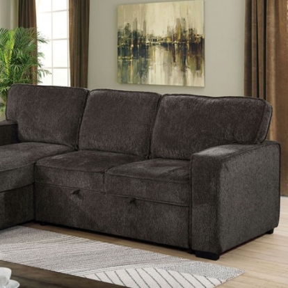 Furniture of America Ines Contemporary Chenille Solid with Wood Dark Gray Sectional Model CM6964DG-SECT