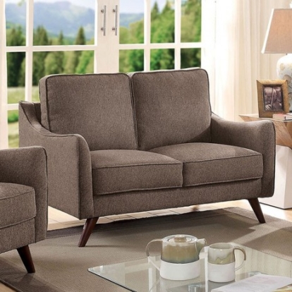 Furniture Of America Maxime Mid-Century Modern Linen-Like, Solid Wood Light Brown Love Seat | CM6971BR-LV