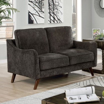 Furniture of America Maxime Mid-Century Modern Chenille Solid with Wood Dark Gray Loveseat Model CM6971DG-LV