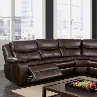 Furniture of America Gatria Transitional Breathable Leatherette with Wood Brown Sectional Model CM6982BR-SECTIONAL