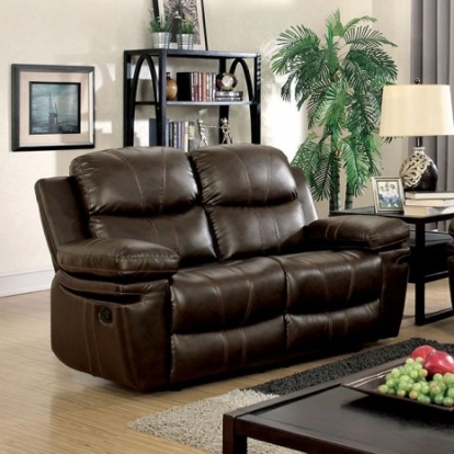Furniture of America Listowel Transitional Bonded Leather Match Solid with Wood Brown Love Seat Model CM6992-LV